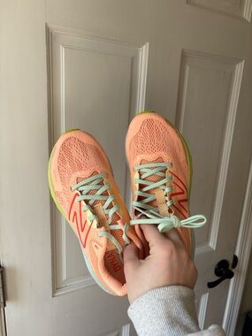 New Balance Women's Peach and Mint Running Sneakers with Coral Accents